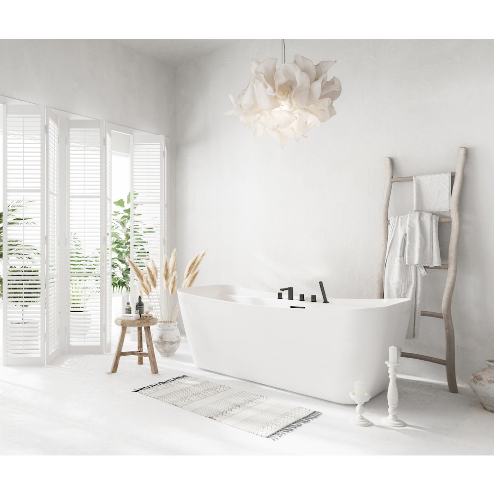 67 inch Soaking Bathtub in Glossy White with Matte Black Trim. Picture 10