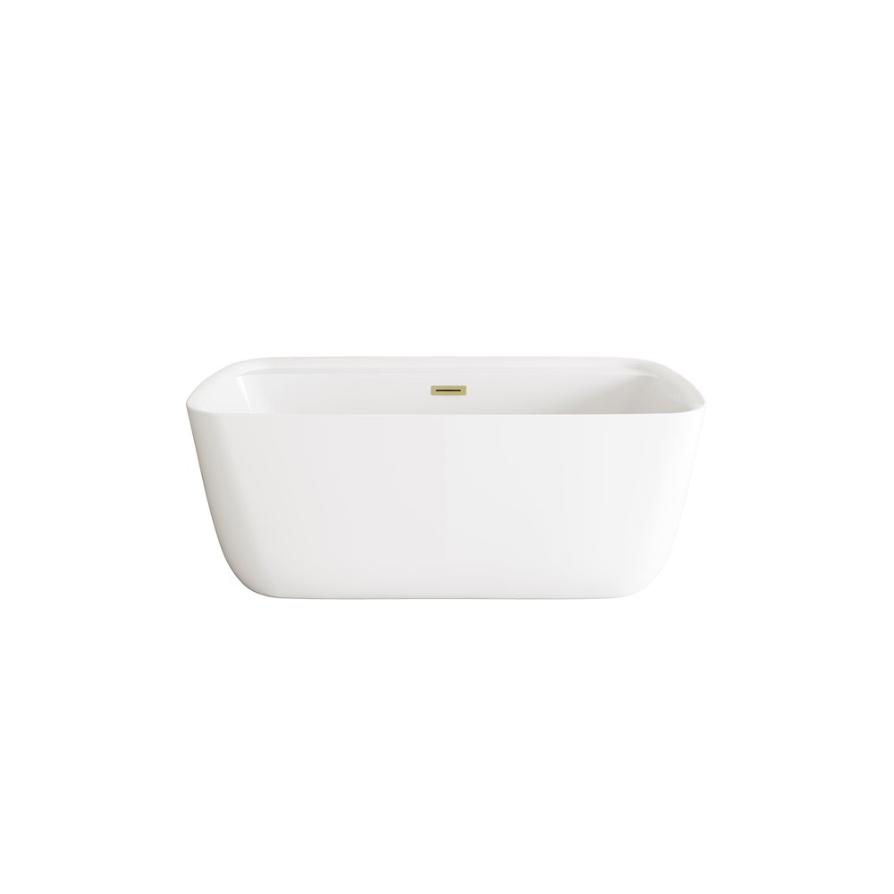 59 inch Soaking Bathtub in Glossy White with Brushed Gold Trim. Picture 1