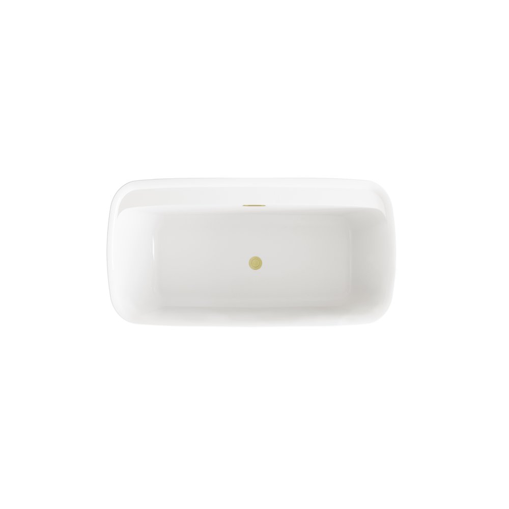 59 inch Soaking Bathtub in Glossy White with Brushed Gold Trim. Picture 5