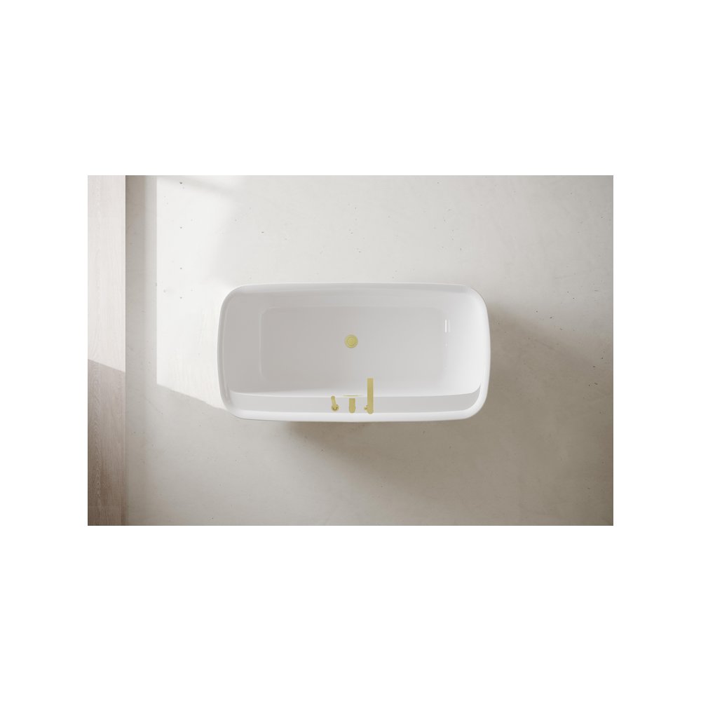 59 inch Soaking Bathtub in Glossy White with Brushed Gold Trim. Picture 9