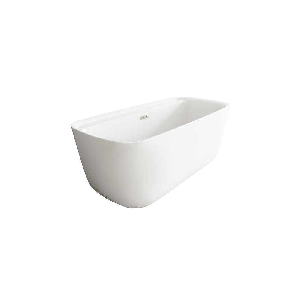 59 inch Soaking Bathtub in Glossy White with Brushed Nickel Trim. Picture 4