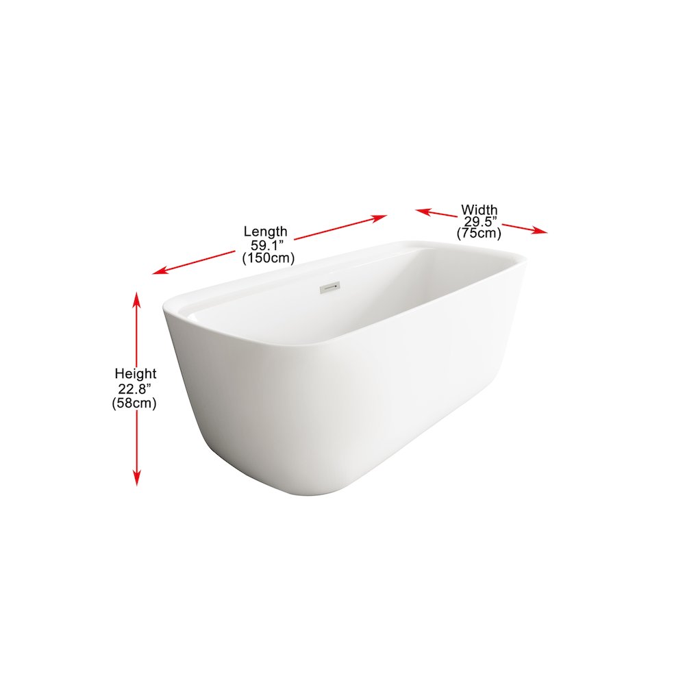 59 inch Soaking Bathtub in Glossy White with Brushed Nickel Trim. Picture 7