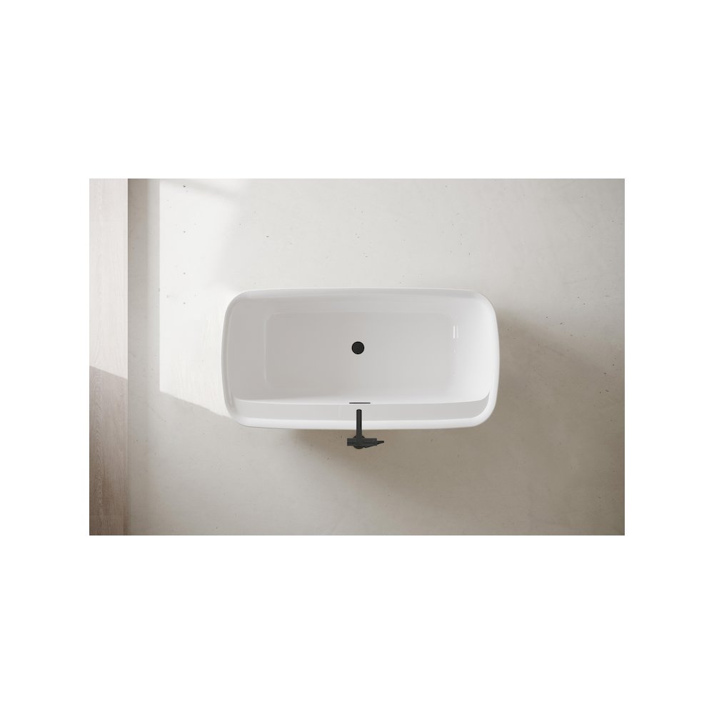 59 inch Soaking Bathtub in Glossy White with Matte Black Trim. Picture 3