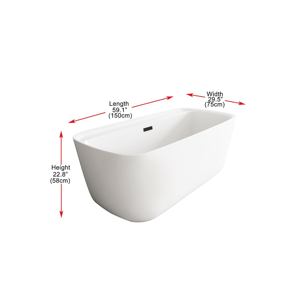 59 inch Soaking Bathtub in Glossy White with Matte Black Trim. Picture 7