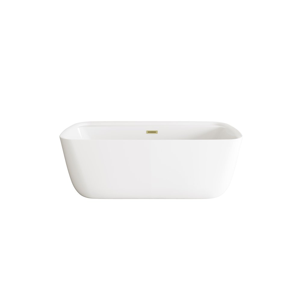 67 inch Soaking Bathtub in Glossy White with Brushed Gold Trim. Picture 1