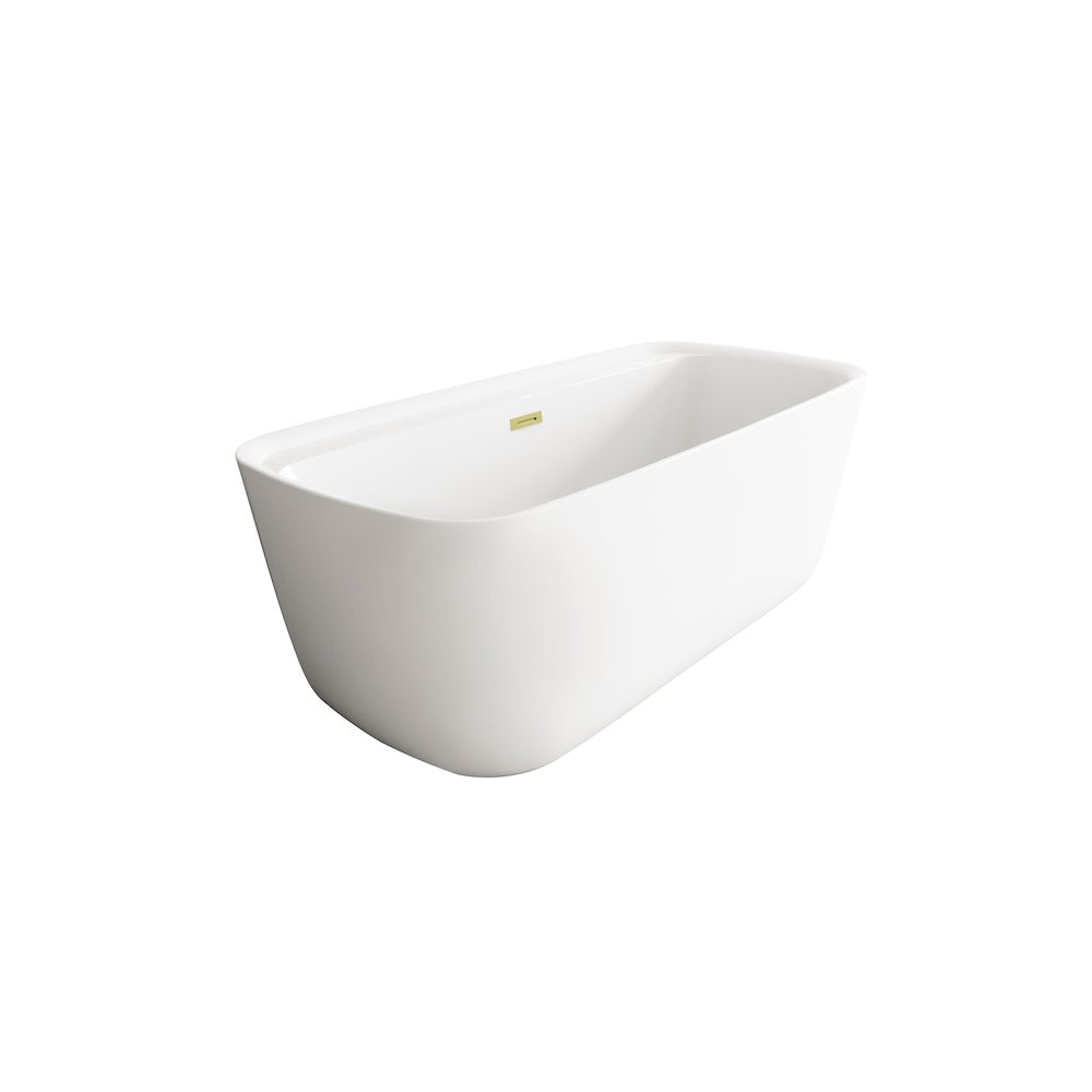 67 inch Soaking Bathtub in Glossy White with Brushed Gold Trim. Picture 4