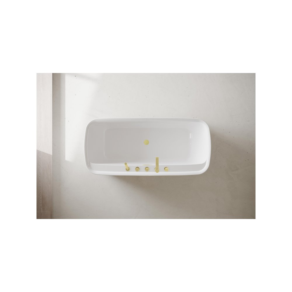 67 inch Soaking Bathtub in Glossy White with Brushed Gold Trim. Picture 9