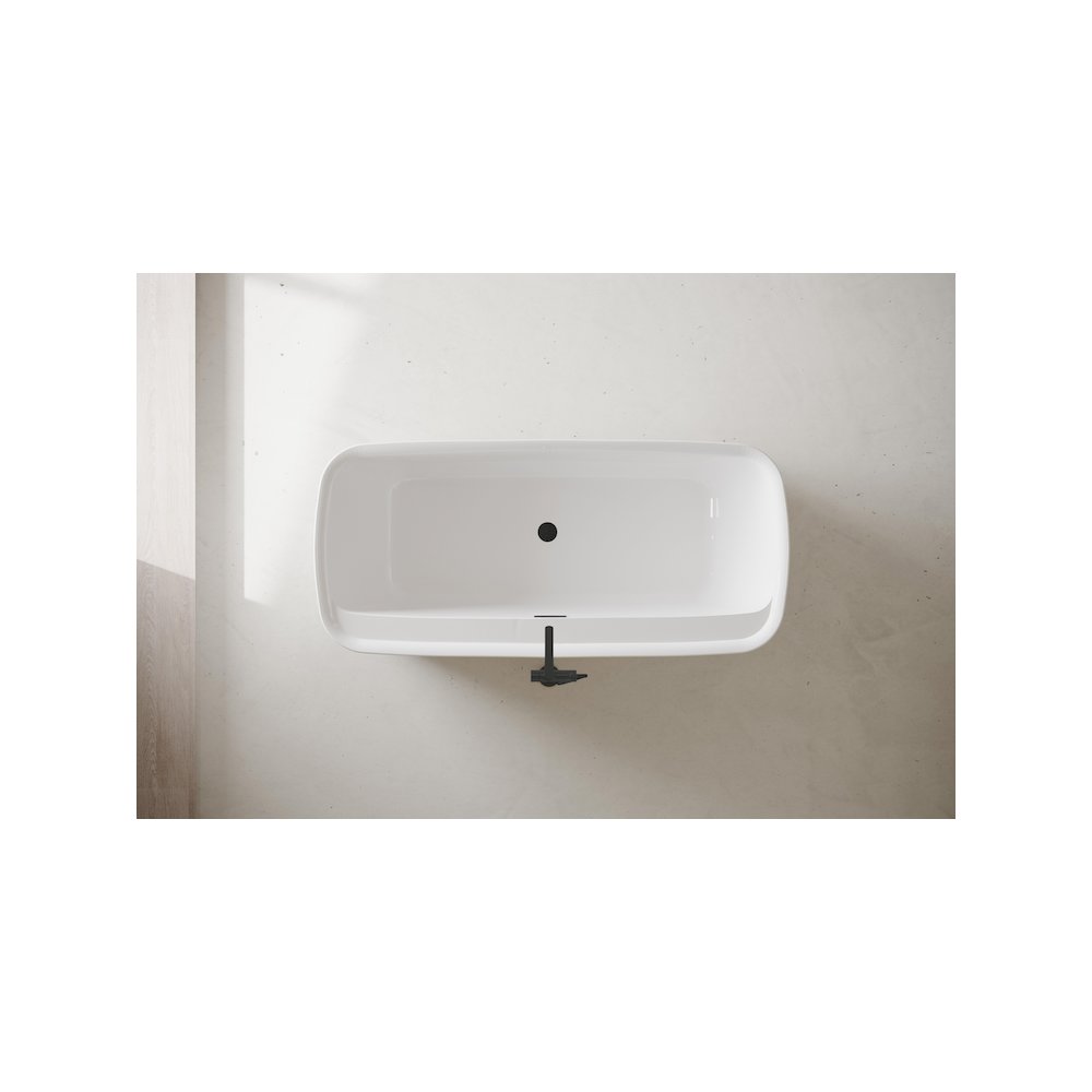 67 inch Soaking Bathtub in Glossy White with Matte Black Trim. Picture 3