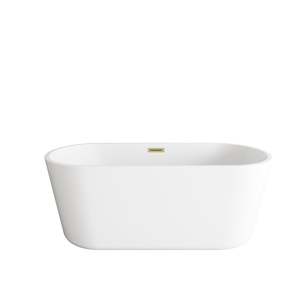 59 inch Soaking Bathtub in Glossy White with Brushed Gold Trim. Picture 1