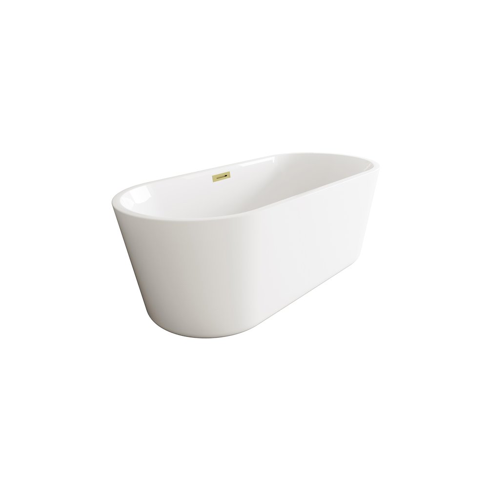 59 inch Soaking Bathtub in Glossy White with Brushed Gold Trim. Picture 4