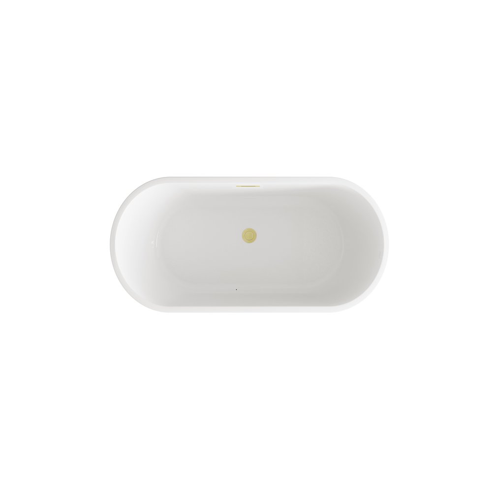 59 inch Soaking Bathtub in Glossy White with Brushed Gold Trim. Picture 5