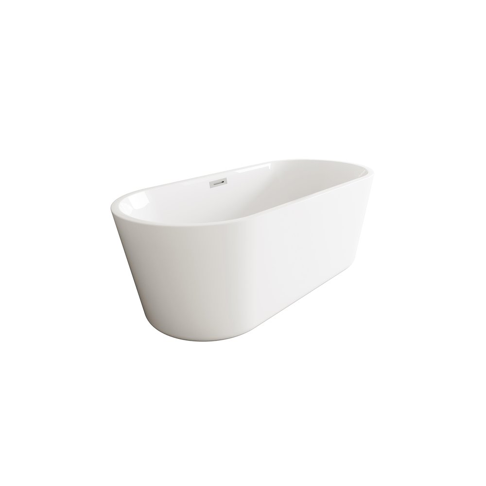 59 inch Soaking Bathtub in Glossy White with Brushed Nickel Trim. Picture 4