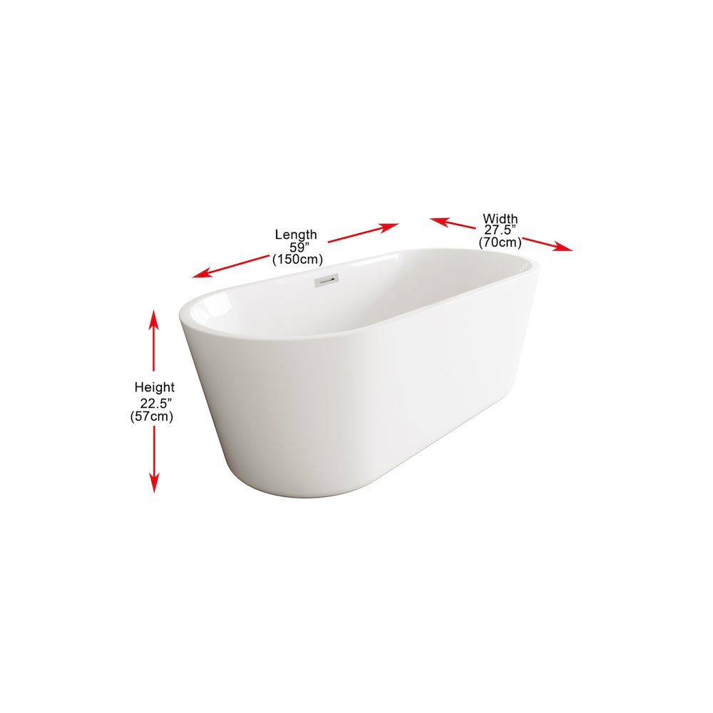 59 inch Soaking Bathtub in Glossy White with Brushed Nickel Trim. Picture 7