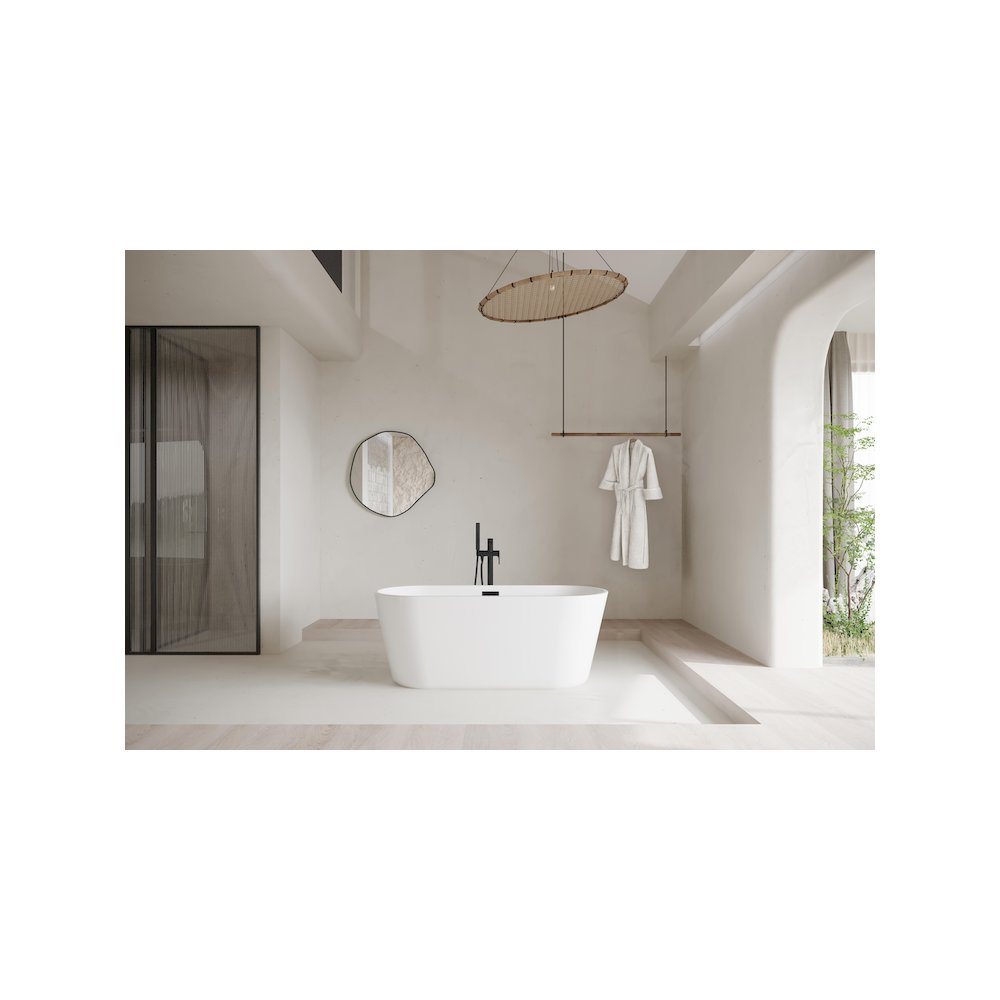 59 inch Soaking Bathtub in Glossy White with Matte Black Trim. Picture 2