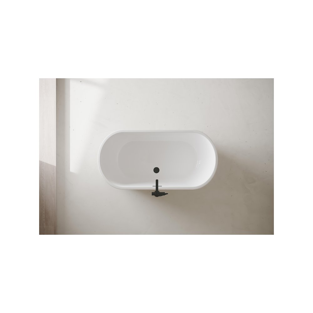 59 inch Soaking Bathtub in Glossy White with Matte Black Trim. Picture 3