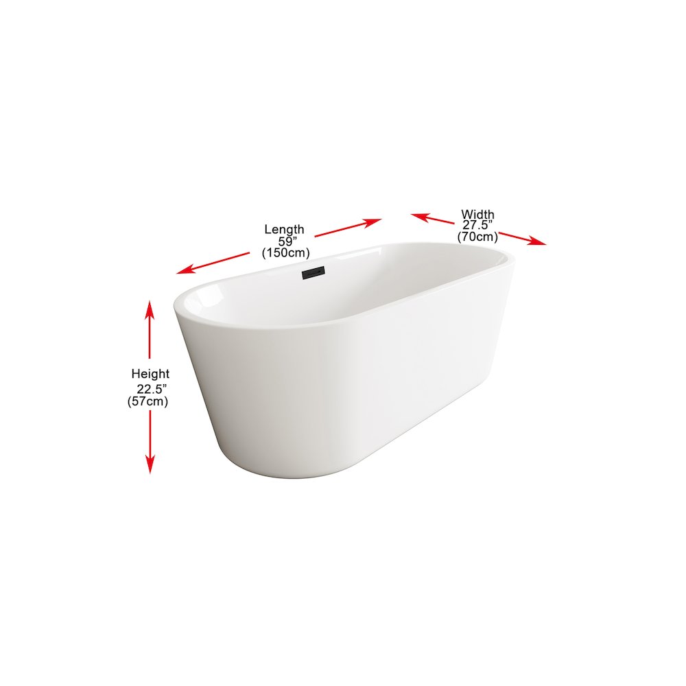 59 inch Soaking Bathtub in Glossy White with Matte Black Trim. Picture 7