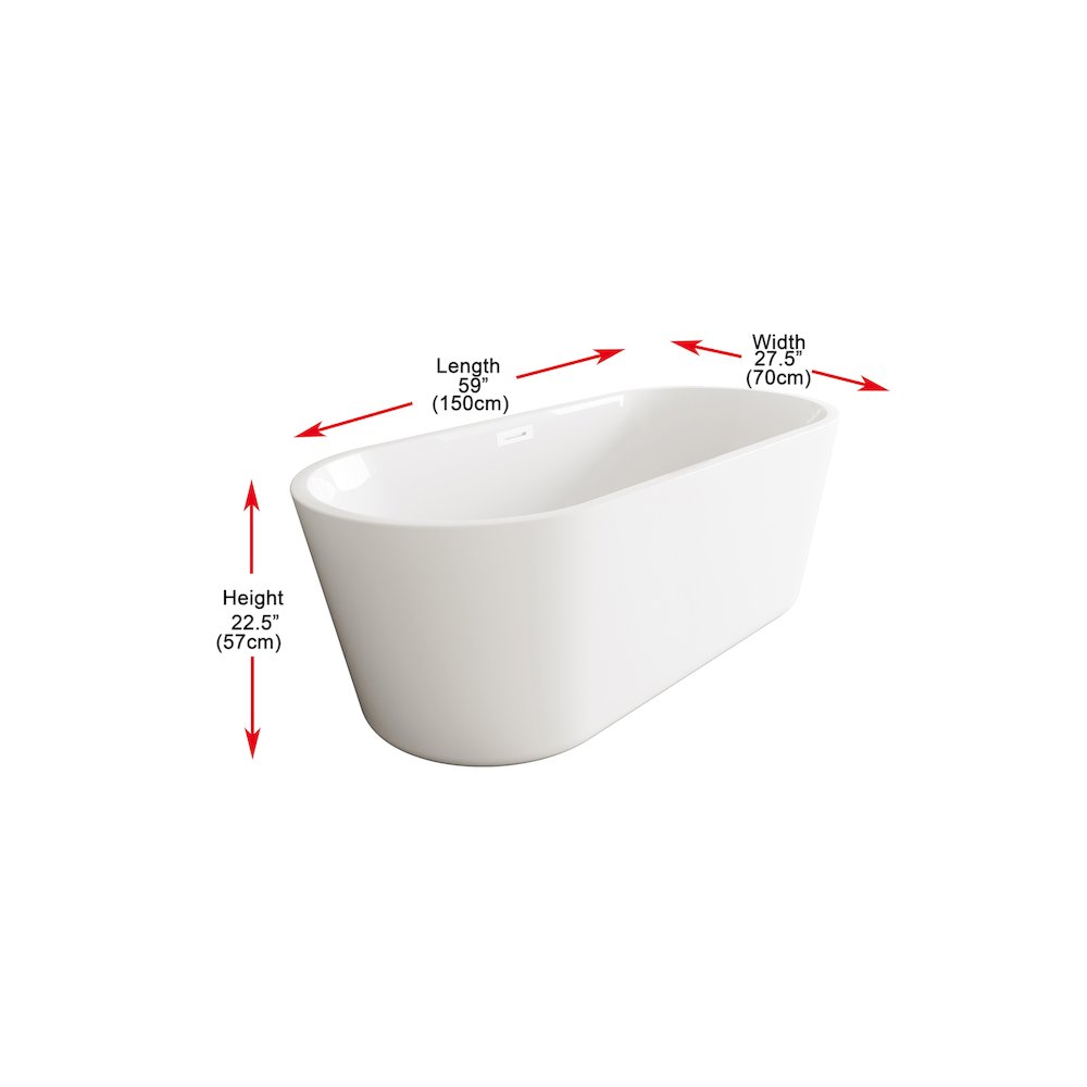 59 inch Soaking Bathtub in Glossy White with Polished White Trim. Picture 7