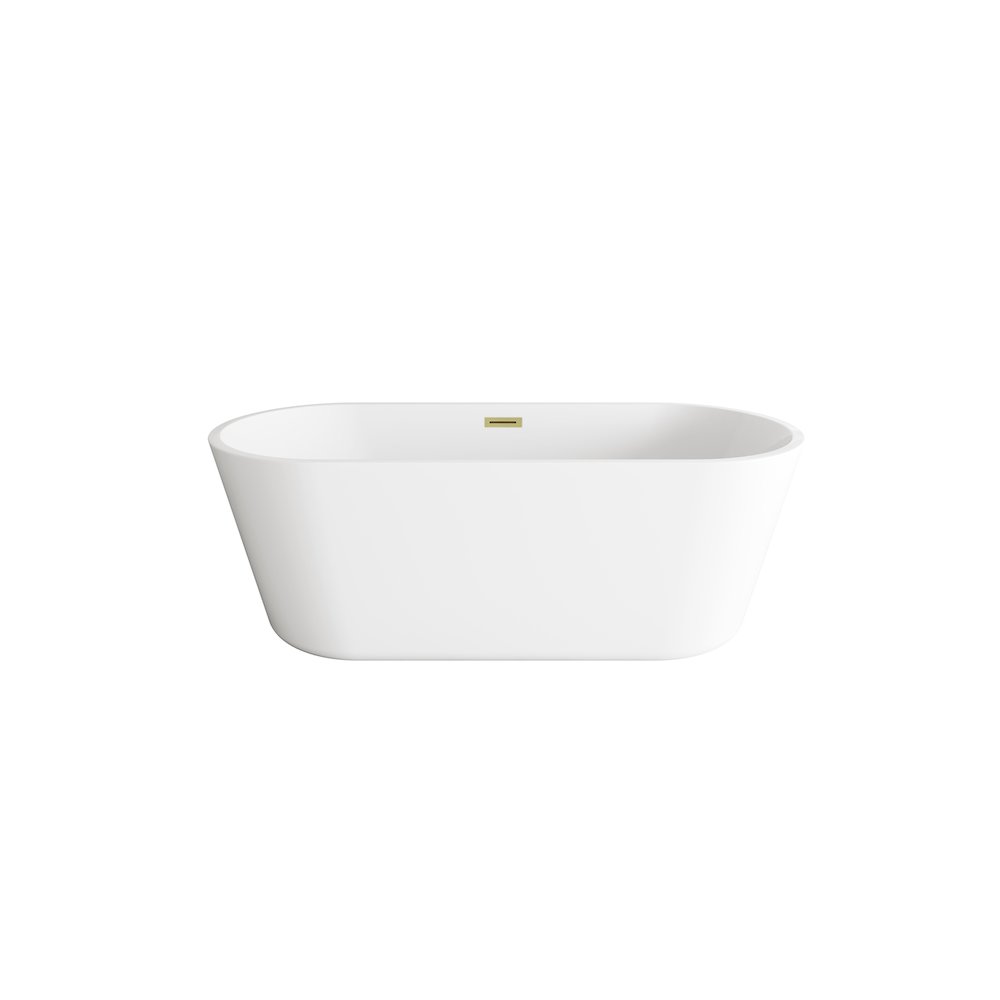 65 inch Soaking Bathtub in Glossy White with Brushed Gold Trim. Picture 1