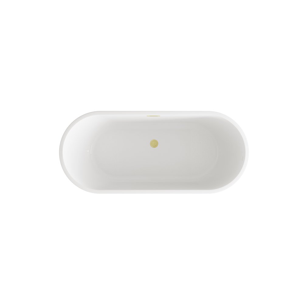 65 inch Soaking Bathtub in Glossy White with Brushed Gold Trim. Picture 5
