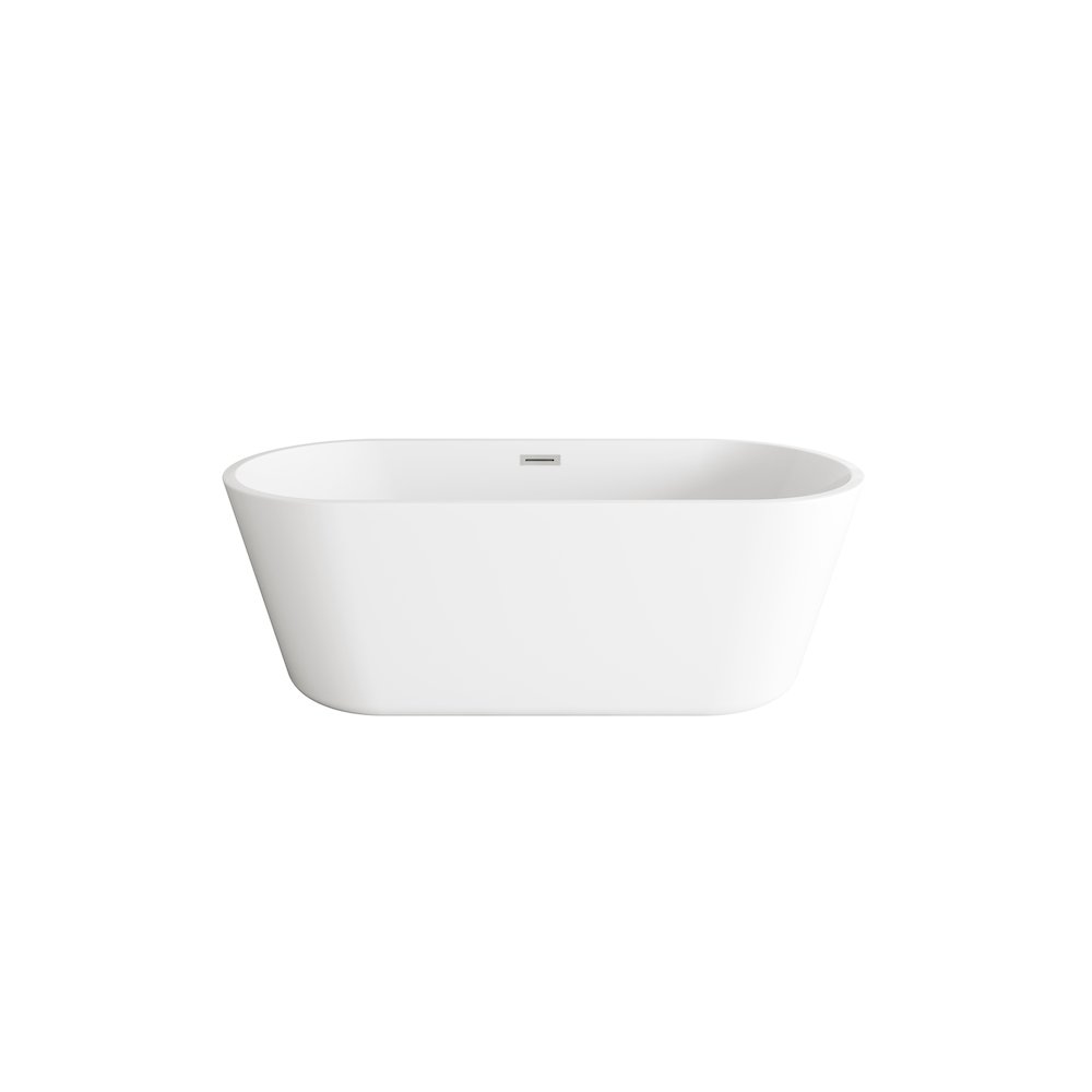 65 inch Soaking Bathtub in Glossy White with Brushed Nickel Trim. Picture 1