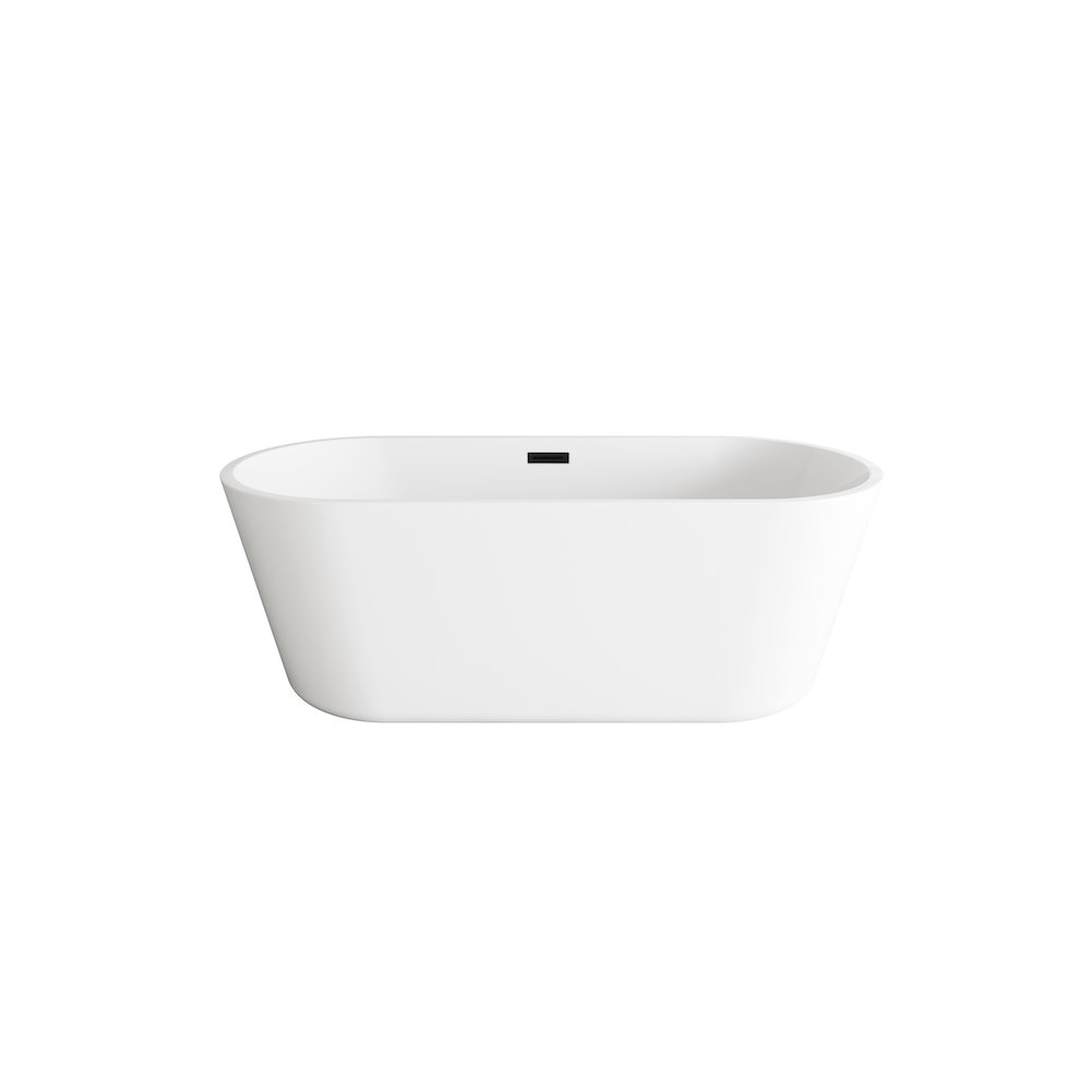 65 inch Soaking Bathtub in Glossy White with Matte Black Trim. Picture 1