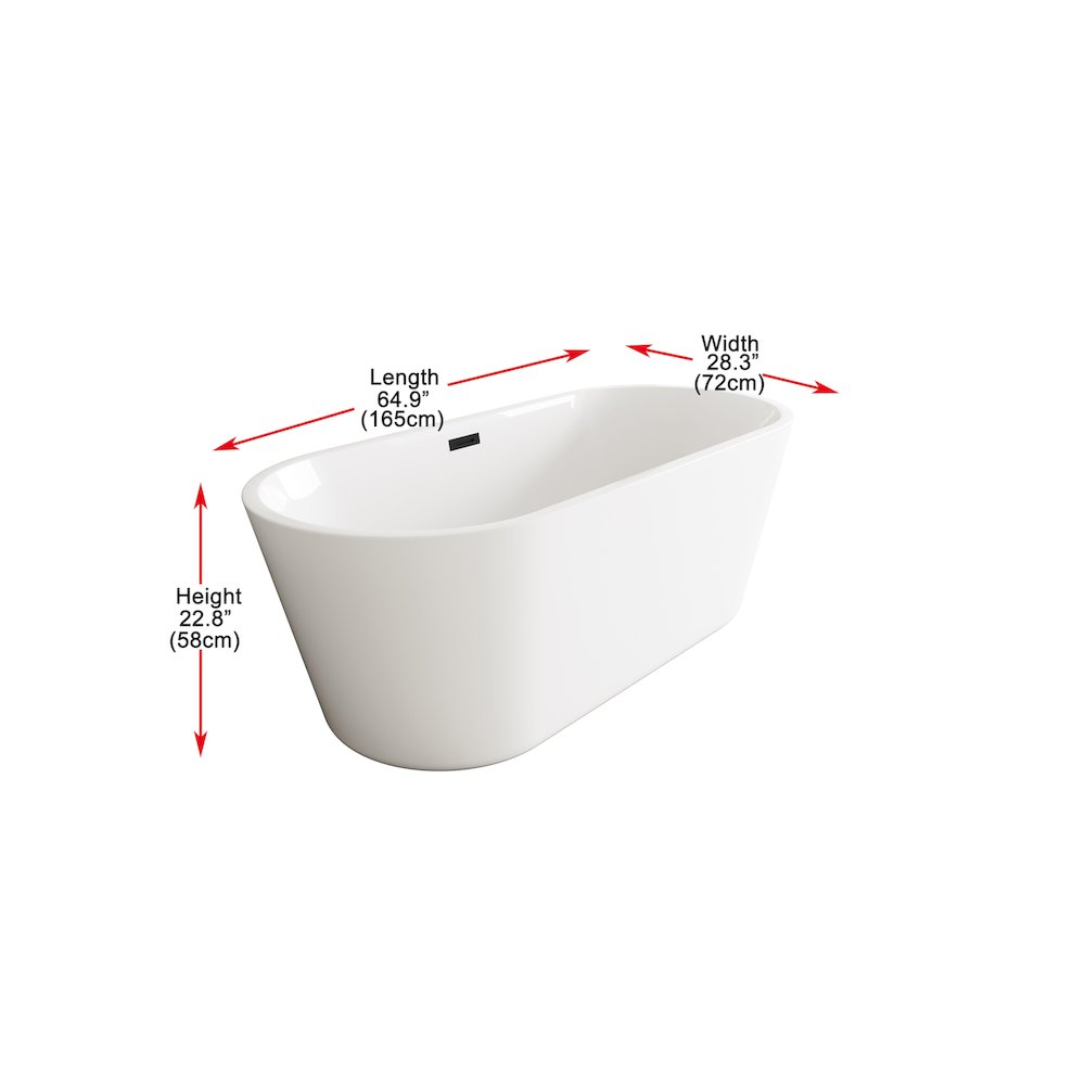 65 inch Soaking Bathtub in Glossy White with Matte Black Trim. Picture 7
