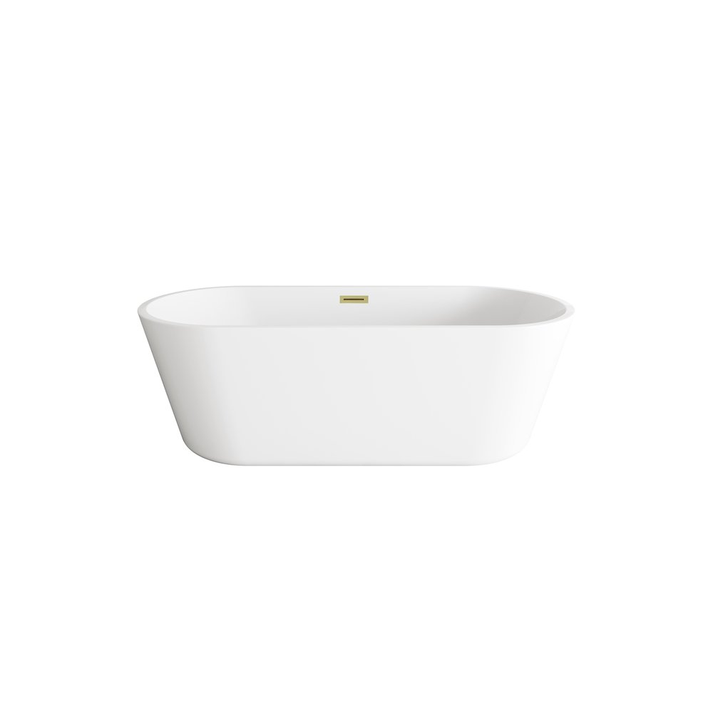 71 inch Soaking Bathtub in Glossy White with Brushed Gold Trim. Picture 1