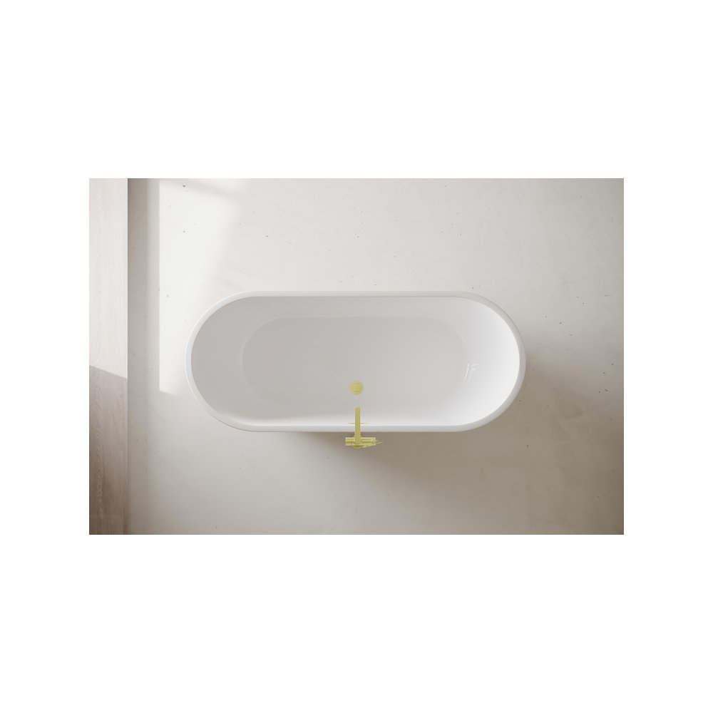 71 inch Soaking Bathtub in Glossy White with Brushed Gold Trim. Picture 3
