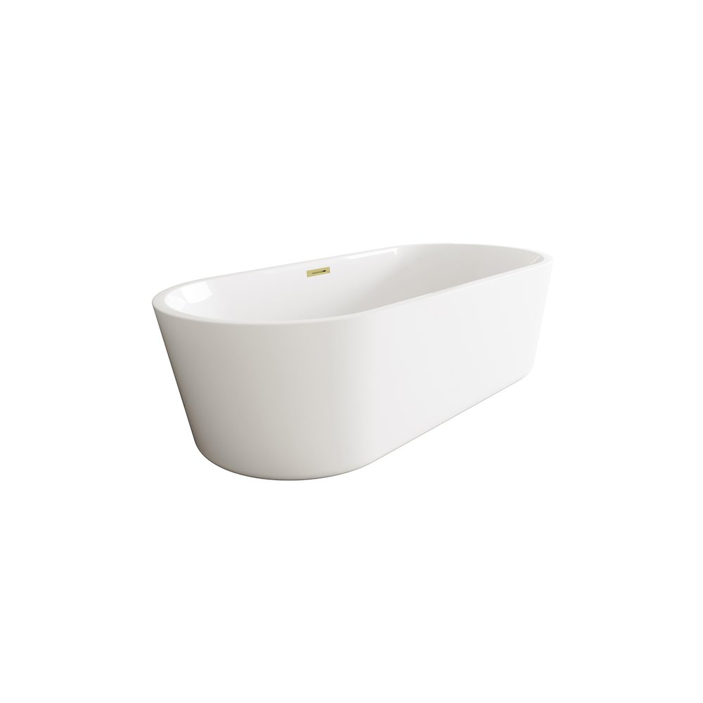 71 inch Soaking Bathtub in Glossy White with Brushed Gold Trim. Picture 4