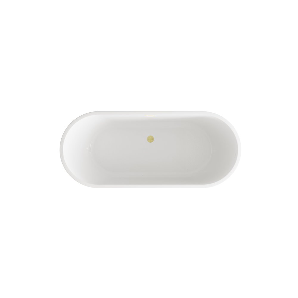 71 inch Soaking Bathtub in Glossy White with Brushed Gold Trim. Picture 5