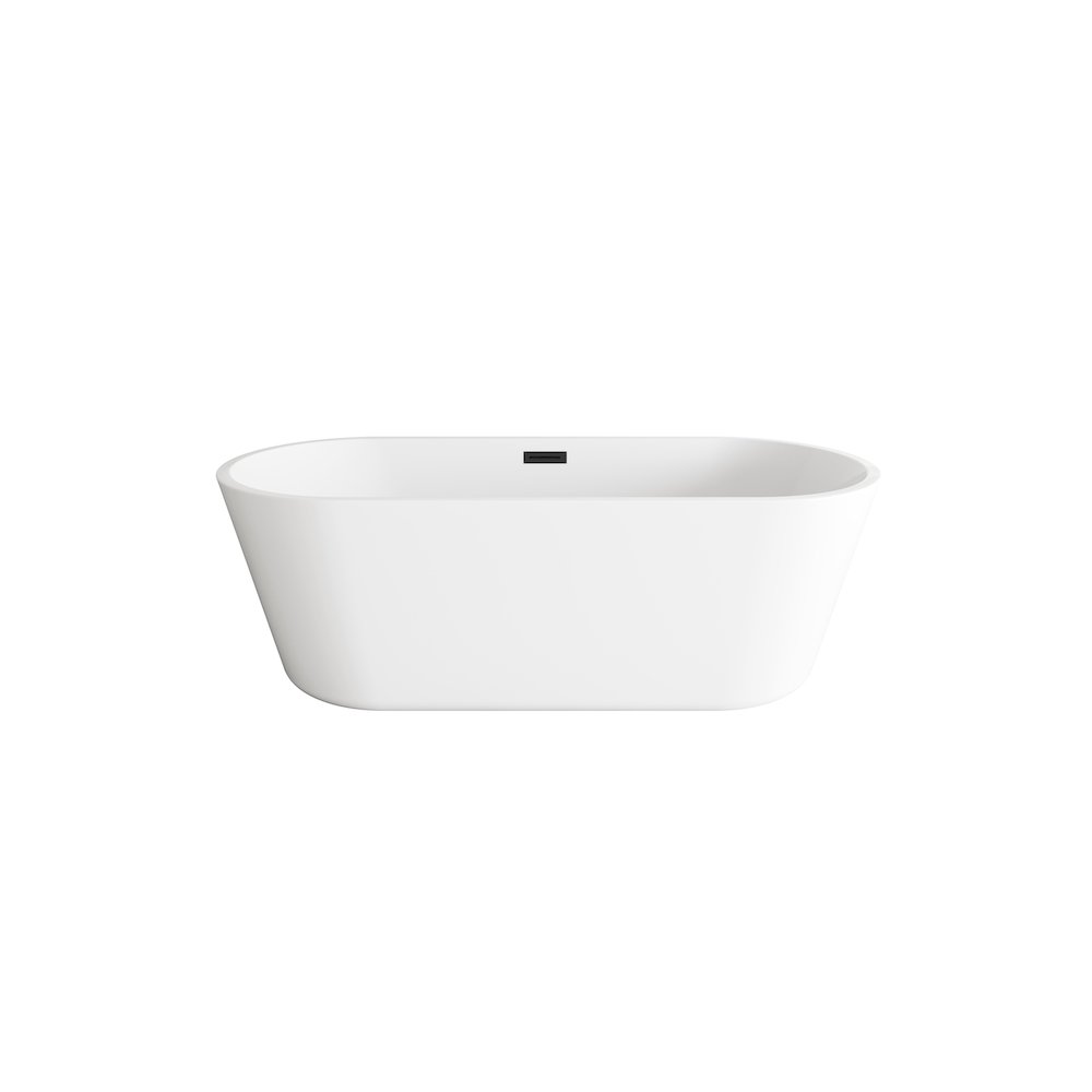 71 inch Soaking Bathtub in Glossy White with Matte Black Trim. Picture 1