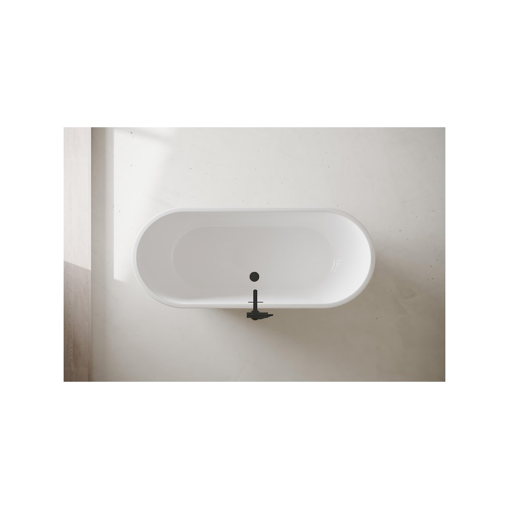 71 inch Soaking Bathtub in Glossy White with Matte Black Trim. Picture 3