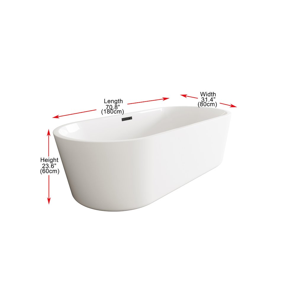 71 inch Soaking Bathtub in Glossy White with Matte Black Trim. Picture 7