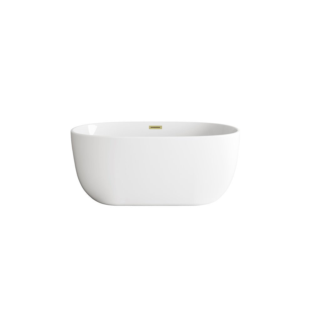 54 inch Soaking Bathtub in Glossy White with Brushed Gold Trim. Picture 1