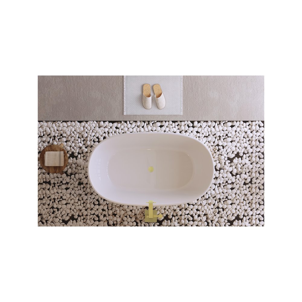 54 inch Soaking Bathtub in Glossy White with Brushed Gold Trim. Picture 4