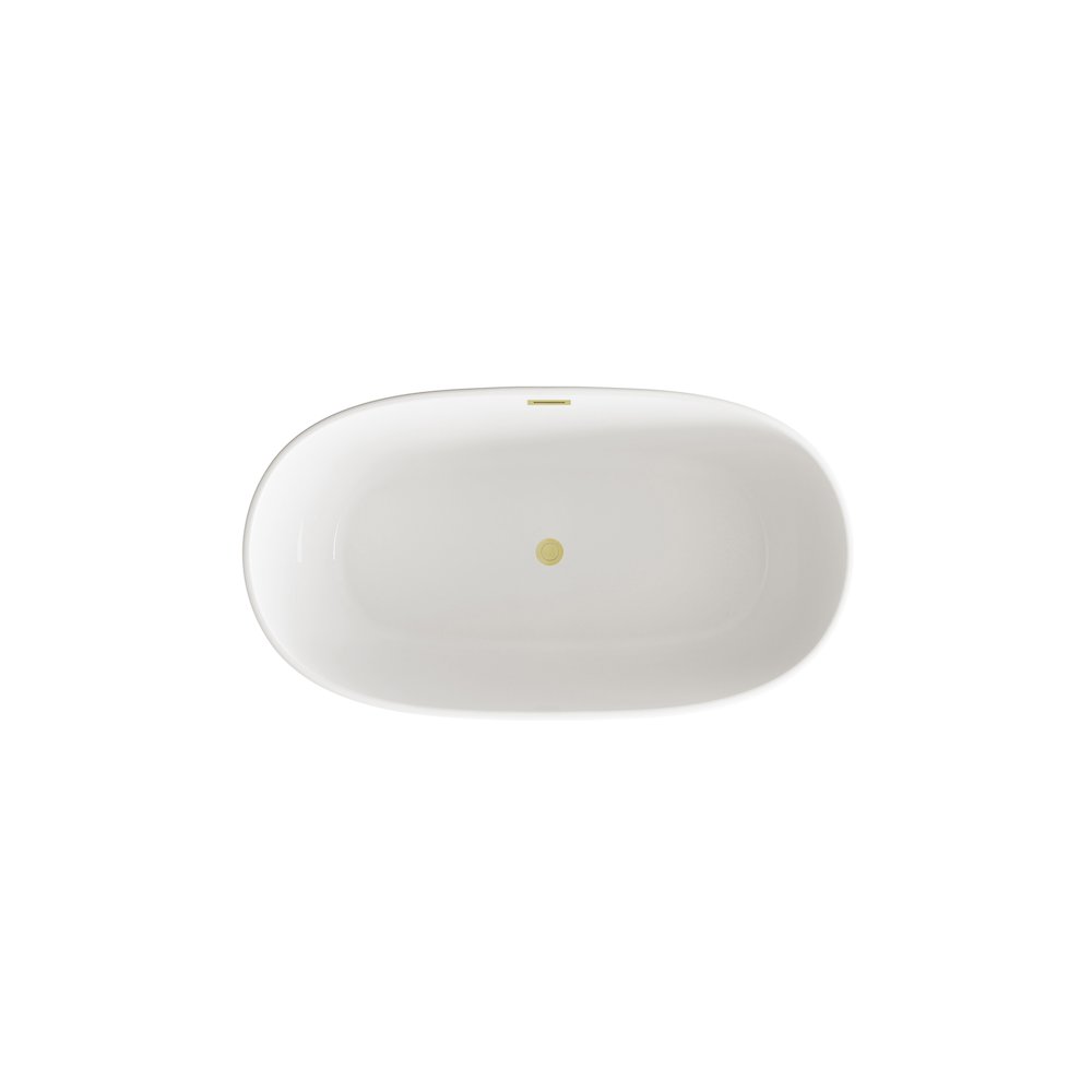 54 inch Soaking Bathtub in Glossy White with Brushed Gold Trim. Picture 6
