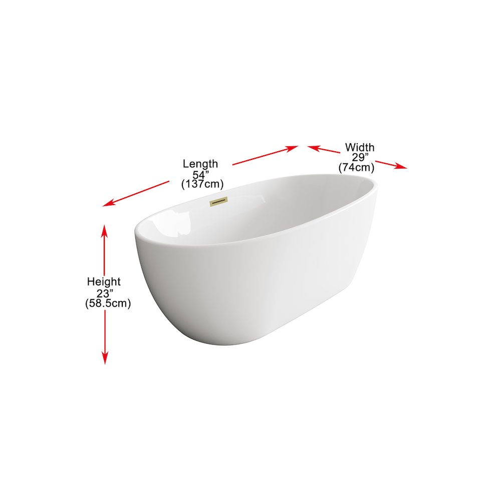 54 inch Soaking Bathtub in Glossy White with Brushed Gold Trim. Picture 8
