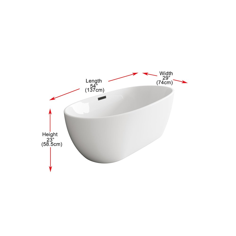 54 inch Soaking Bathtub in Glossy White with Matte Black Trim. Picture 8