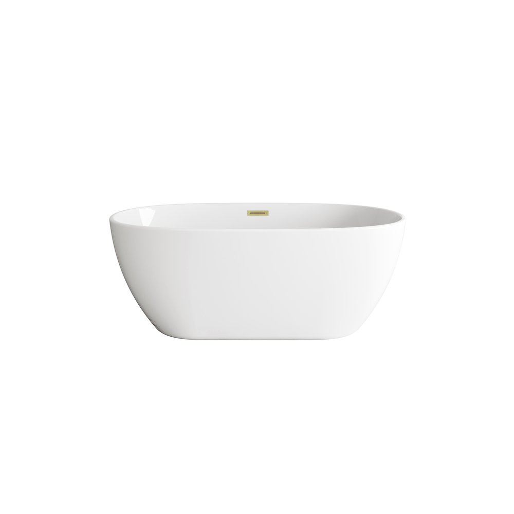 59 inch Soaking Bathtub in Glossy White with Brushed Gold Trim. Picture 1