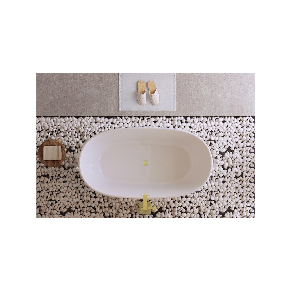 59 inch Soaking Bathtub in Glossy White with Brushed Gold Trim. Picture 4