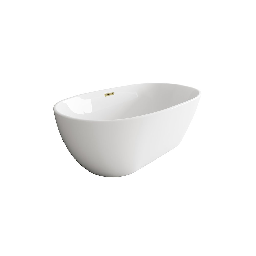 59 inch Soaking Bathtub in Glossy White with Brushed Gold Trim. Picture 5