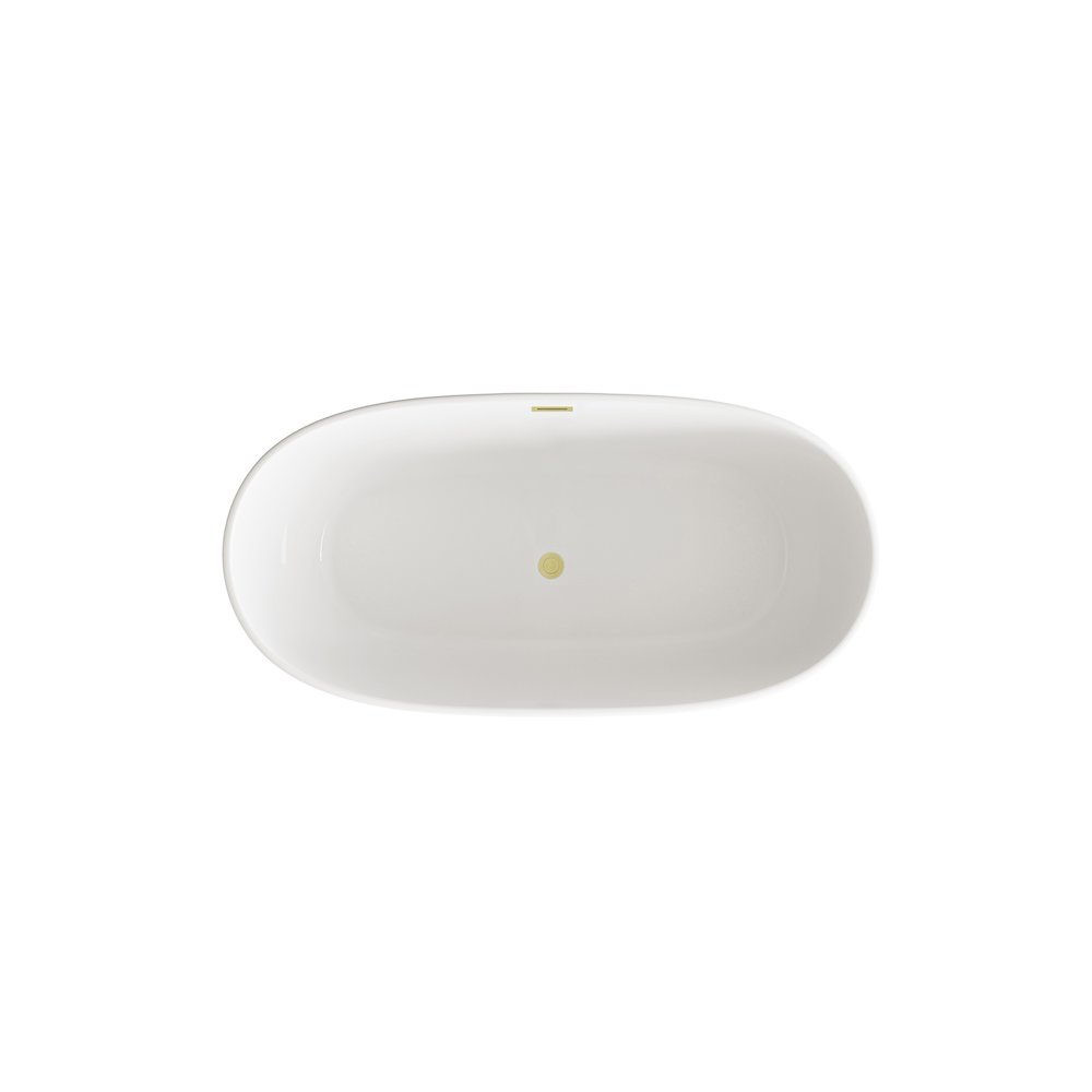 59 inch Soaking Bathtub in Glossy White with Brushed Gold Trim. Picture 6