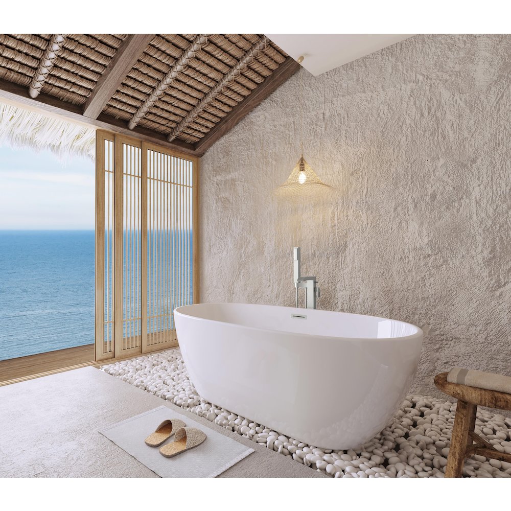 59 inch Soaking Bathtub in Glossy White with Brushed Nickel Trim. Picture 3