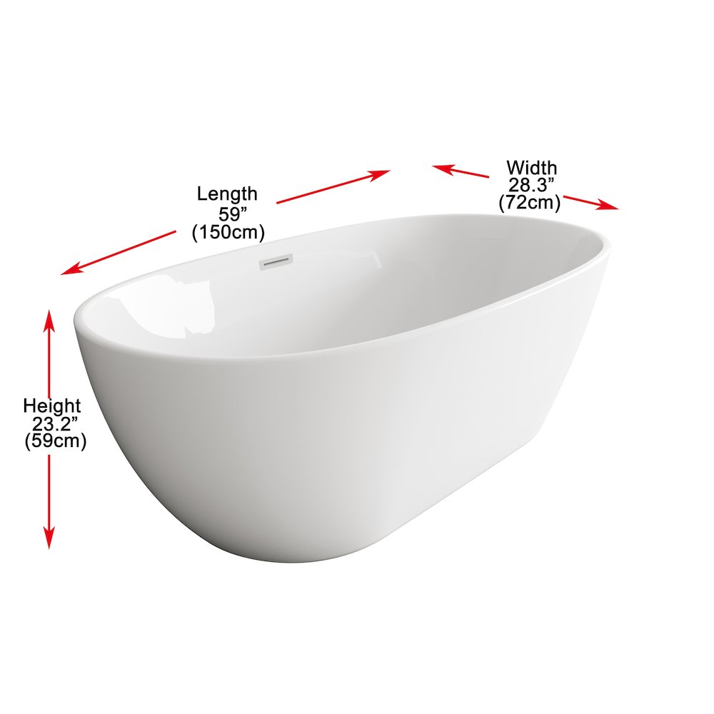 59 inch Soaking Bathtub in Glossy White with Brushed Nickel Trim. Picture 8