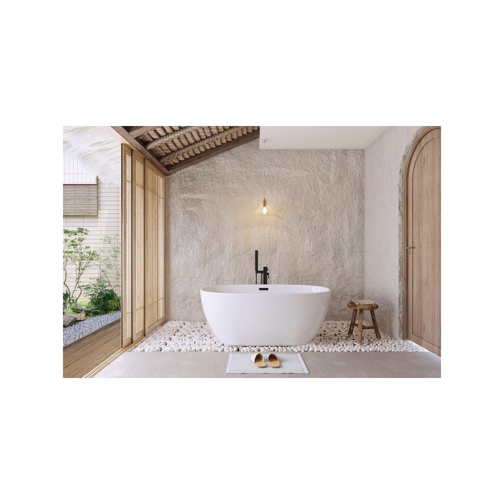 59 inch Soaking Bathtub in Glossy White with Matte Black Trim. Picture 2