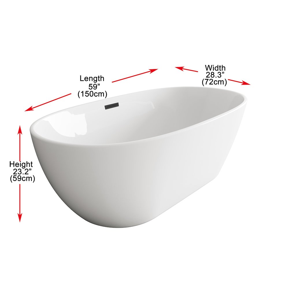 59 inch Soaking Bathtub in Glossy White with Matte Black Trim. Picture 8