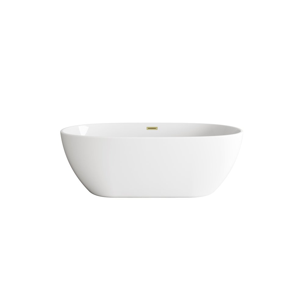 67 inch Soaking Bathtub in Glossy White with Brushed Gold Trim. Picture 1