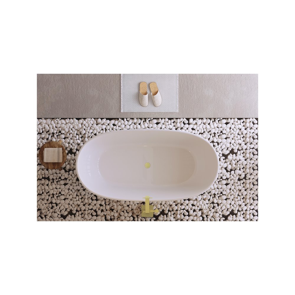 67 inch Soaking Bathtub in Glossy White with Brushed Gold Trim. Picture 4