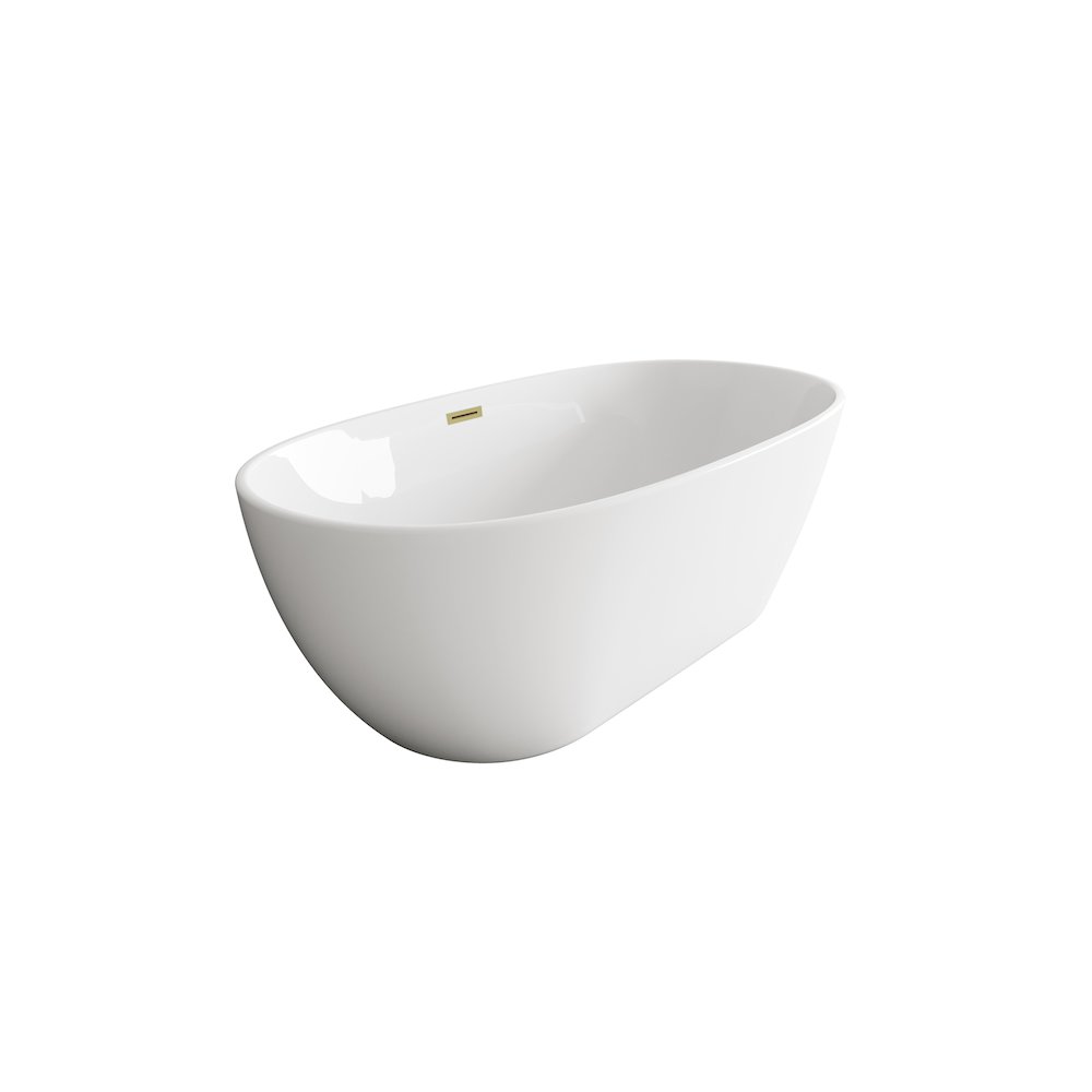 67 inch Soaking Bathtub in Glossy White with Brushed Gold Trim. Picture 5