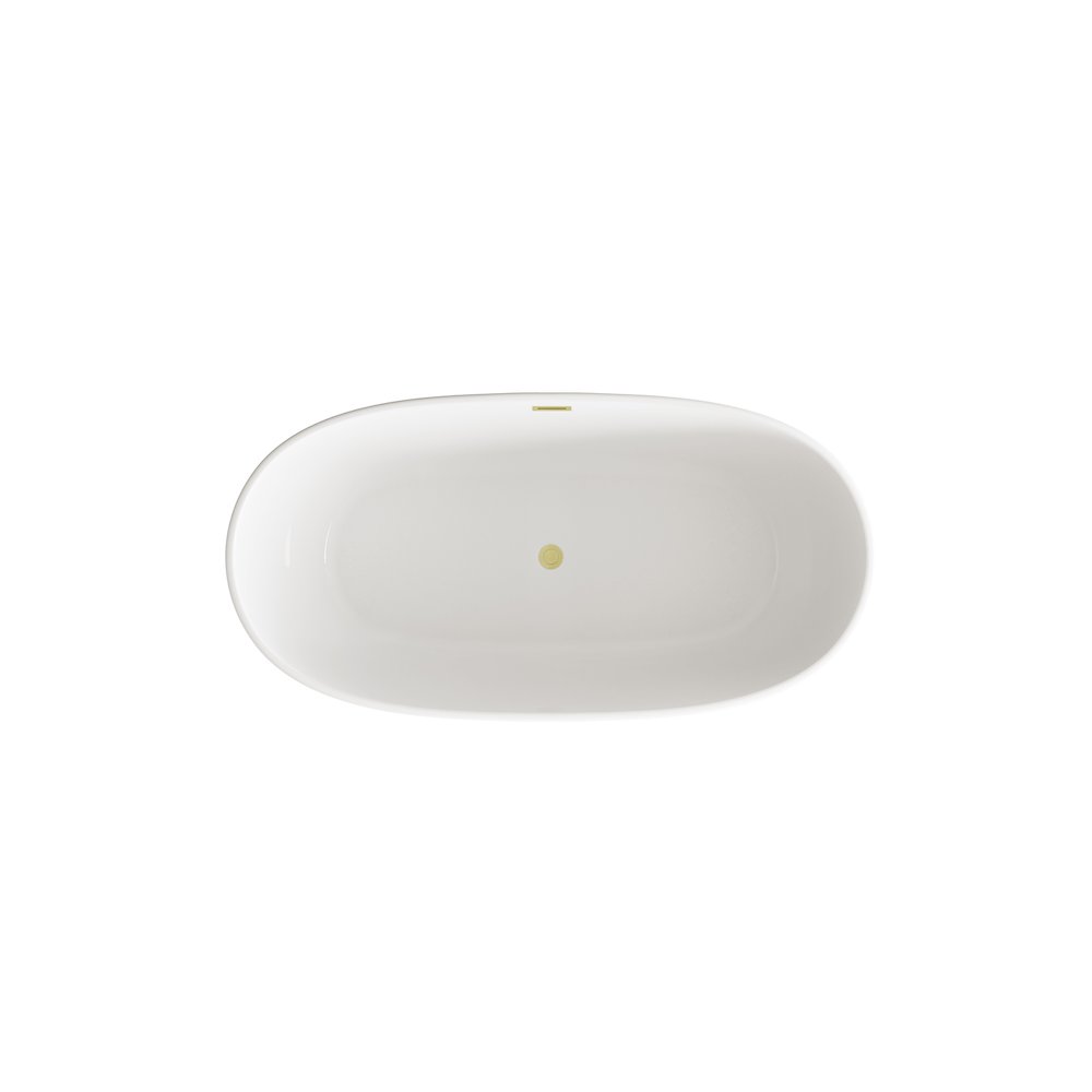 67 inch Soaking Bathtub in Glossy White with Brushed Gold Trim. Picture 6
